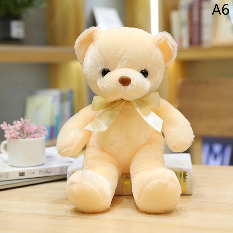 Colorful Teddy Bear Plush Toy with Bow – Soft Stuffed Animal Gift