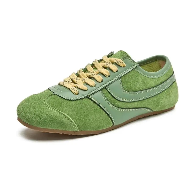 Women's Genuine Leather Retro Sneakers – Flat Lace-Up Casual Shoes