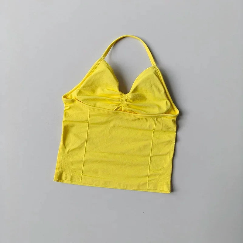 Women's Strappy Backless Crop Top & Scrunch Shorts Set – Gym Yoga Activewear