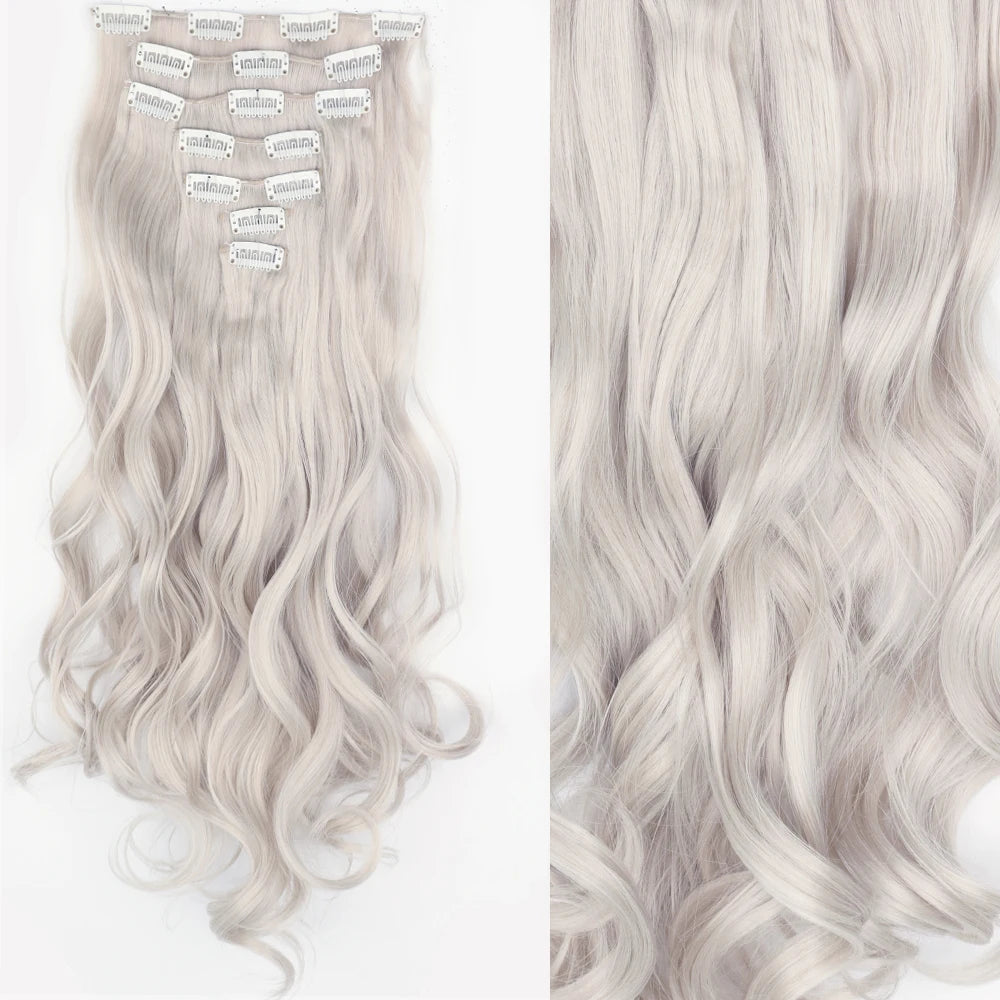 Clip-In Hair Extensions 7pcs 16 Clips Wavy Synthetic 24 Inch