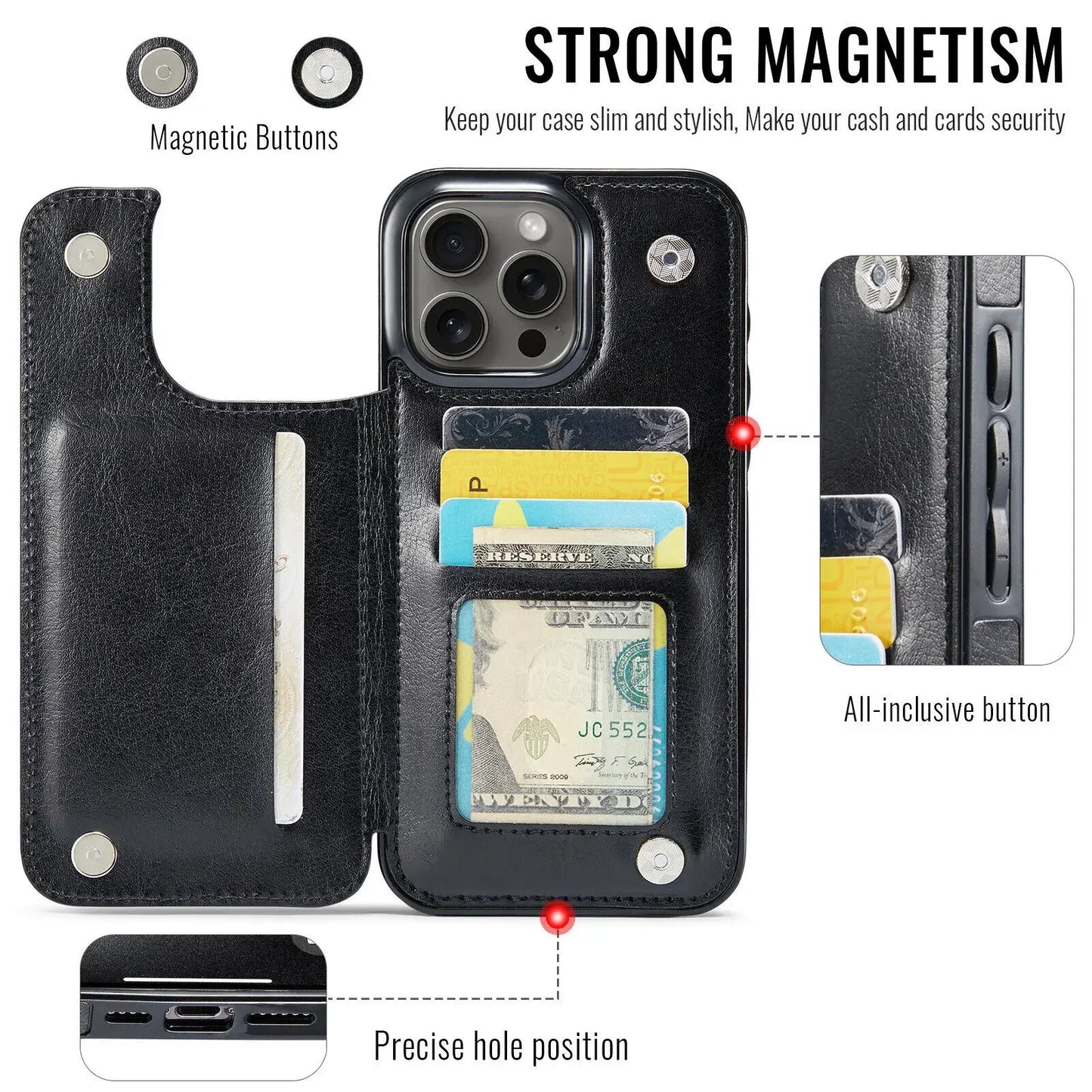 Wallet Card Holder Case Iphone 16 15 14 13 12 11 Pro Max Xs Xr Leather Cover