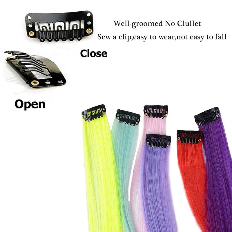Clip-In Hair Extensions 22 Inch Straight Synthetic – Rainbow Colors