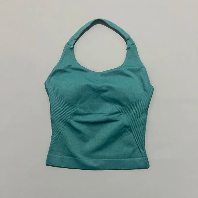 Seamless Halter Longline Sports Tank Top for Women – Gym Yoga Workout