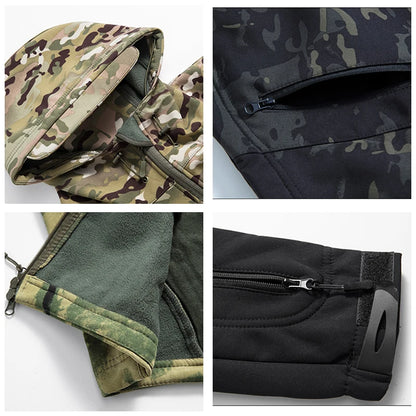 Men's Tactical Soft Shell Jacket – Waterproof Fleece Hooded Coat