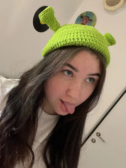 Funny Shrek Knit Beanie – Novelty Monster Ears Winter Hat for Adults & Kids