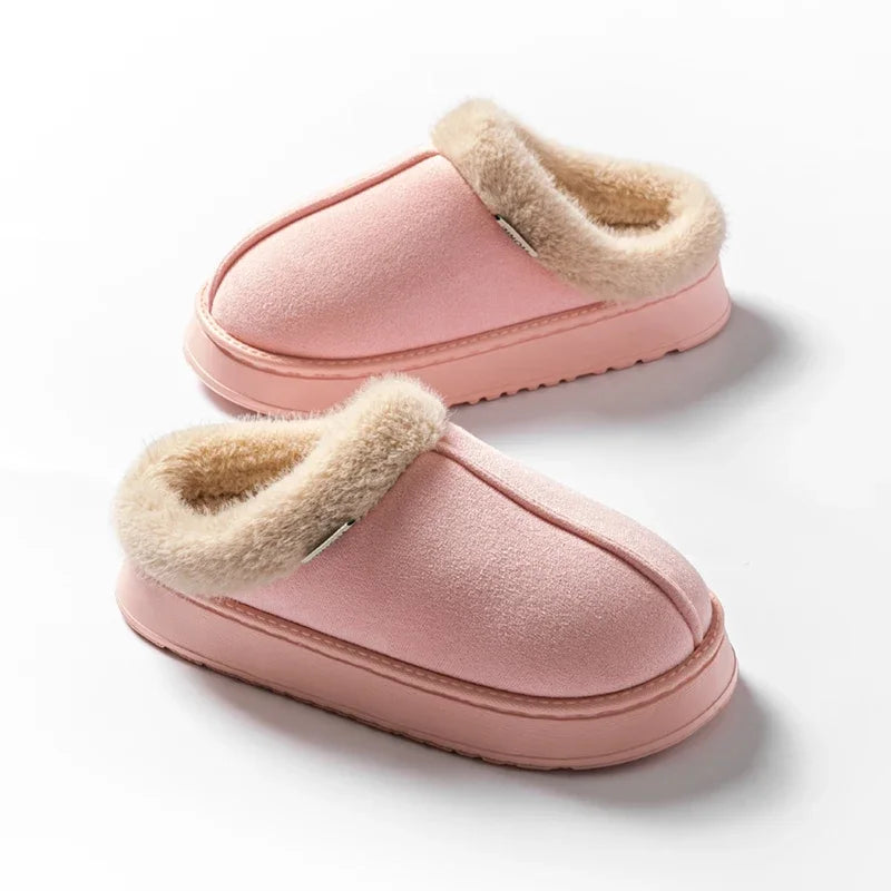 Women Fluffy Slippers Autumn Winter Indoor Eva Thick Sole Anti-Slip Warm Unisex House Shoes - Thick