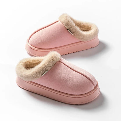 Women Fluffy Slippers Autumn Winter Indoor Eva Thick Sole Anti-Slip Warm Unisex House Shoes - Thick