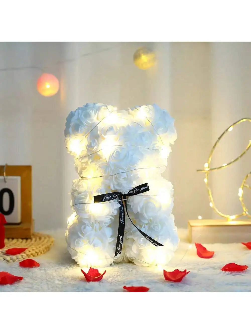 Rose Teddy Bear with LED Lights Artificial Flower Gift