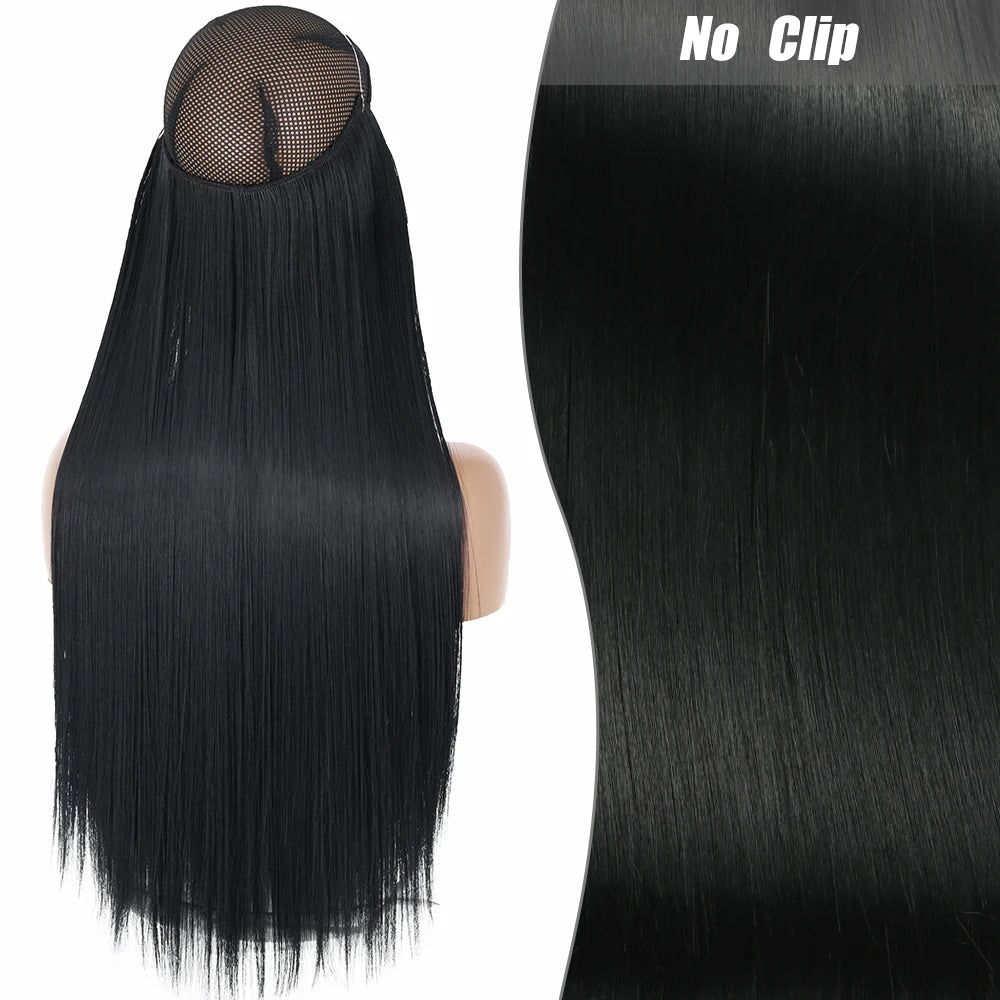 No Clips Natural Hair Extension Synthatic Artificial Long Straight Hairpiece Blonde Black Mixed