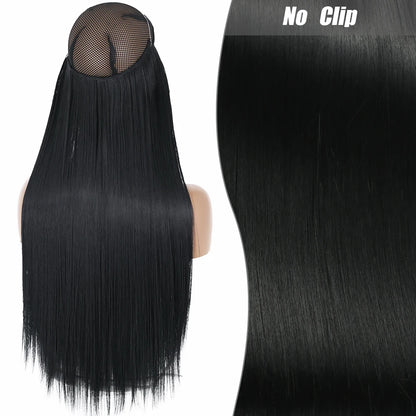 No Clips Natural Hair Extension Synthatic Artificial Long Straight Hairpiece Blonde Black Mixed