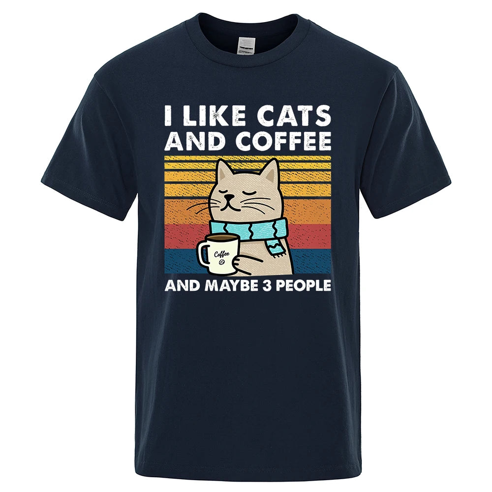 I Like Cats And Coffee Graphic T Shirt Casual Cotton Tee