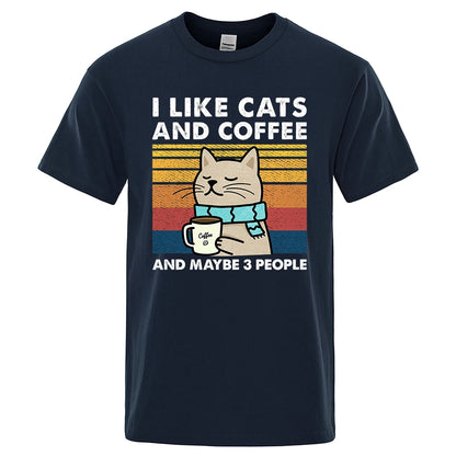 I Like Cats And Coffee Graphic T Shirt Casual Cotton Tee
