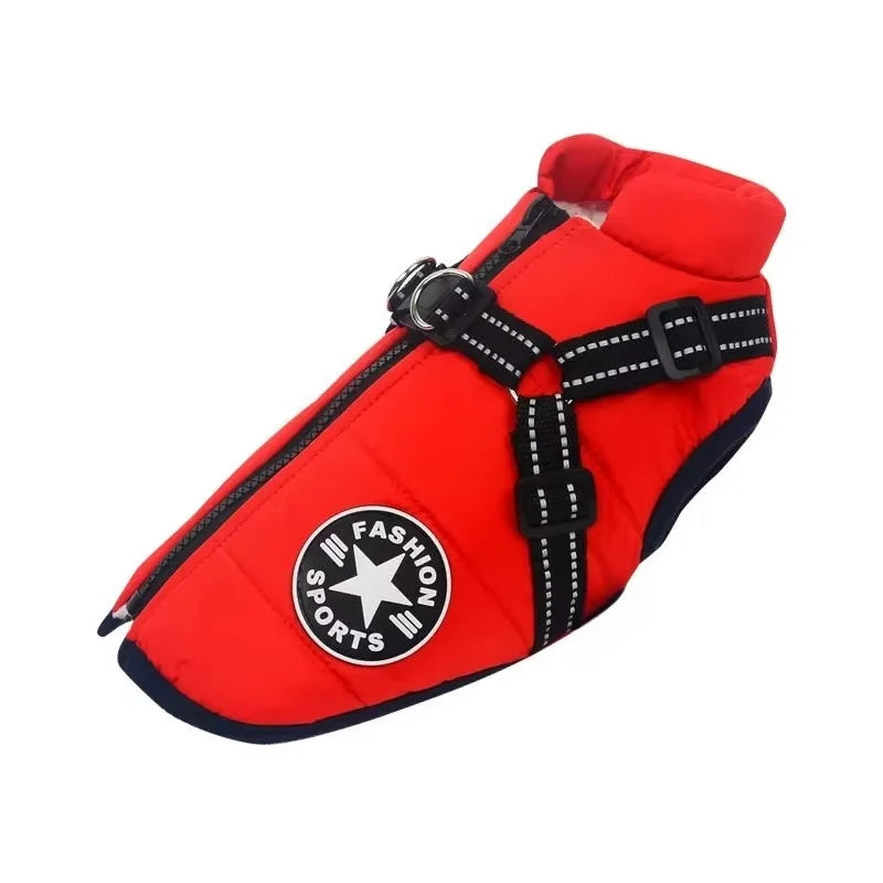 Waterproof Dog Winter Jacket with Built-In Harness – Warm Padded Coat for Large Dogs