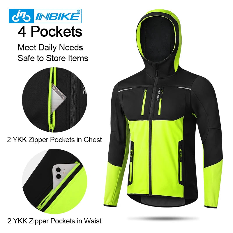 Men's Winter Cycling Windbreaker Jacket – Hooded Fleece Windproof Coat