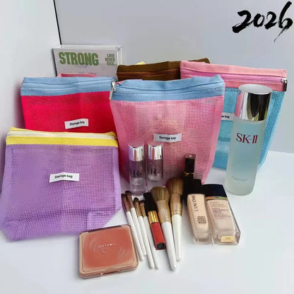 Mesh Tote Bag – Small Colorful Foldable Cosmetic Handbag