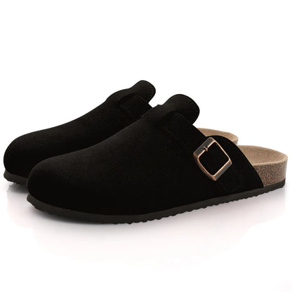 Women S Suede Mules Slippers Men Clogs Cork Insole Sandals Arch Support Outdoor Beach Slides Home