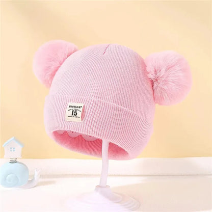 Kids Double Pom Pom Knit Beanie Hat – Warm Winter Hat for Boys & Girls