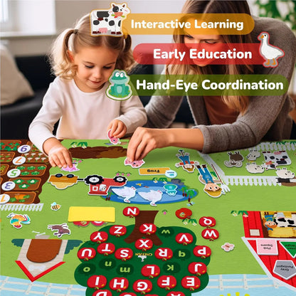 Montessori Felt Busy Board Story Set for Toddlers – Farm, Ocean, Zoo & Solar System
