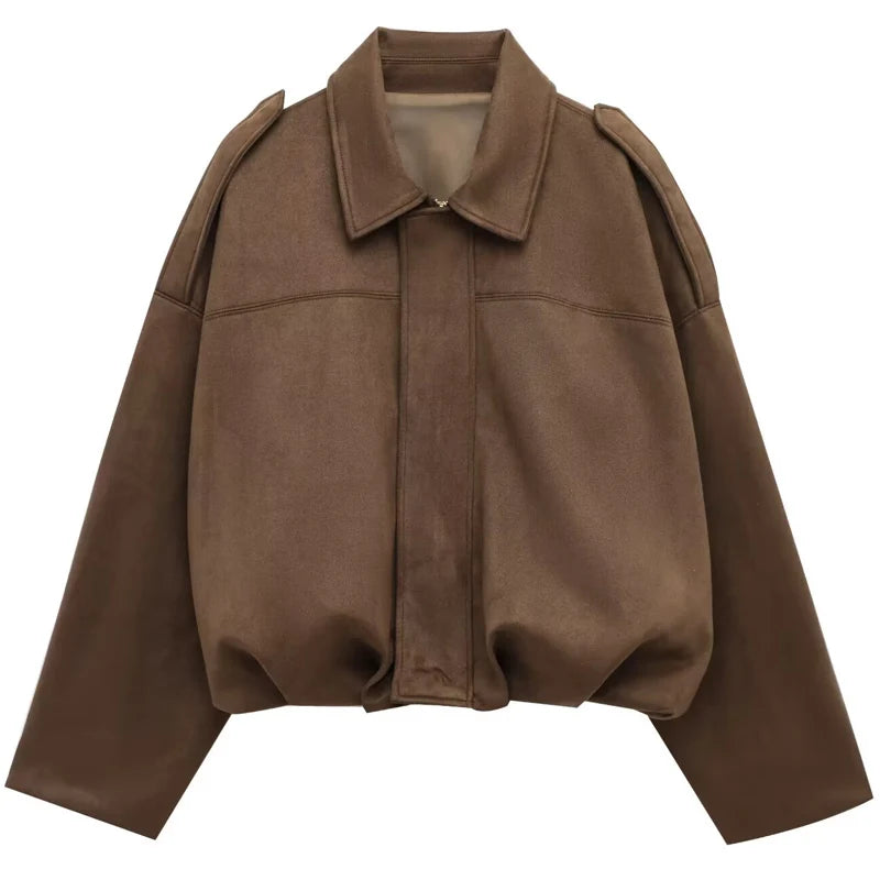 Women's Suede Cropped Bomber Jacket – Oversized Batwing Coat