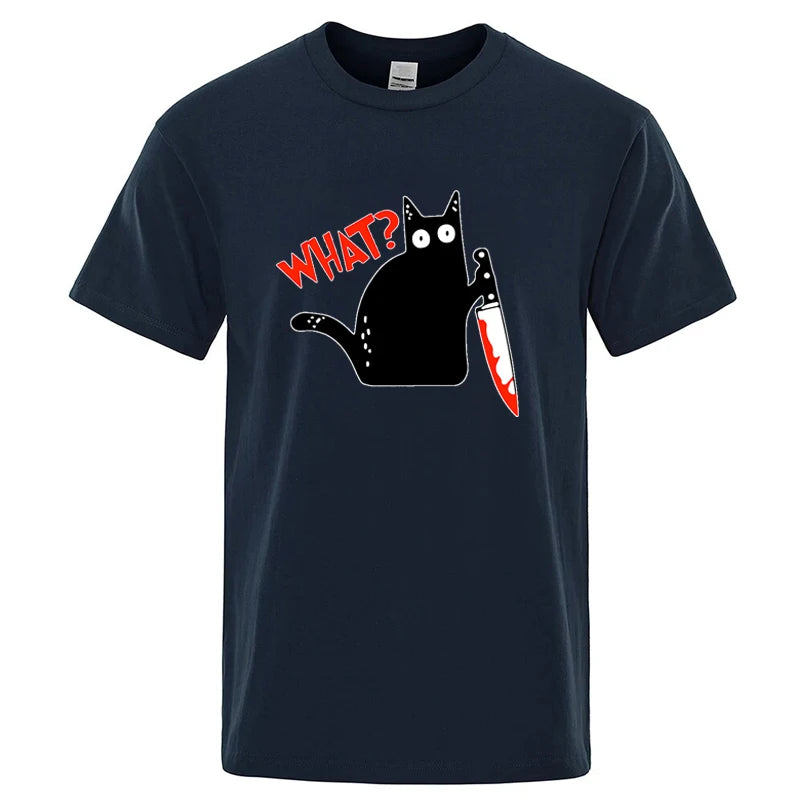 Knife Cat Graphic T Shirt Funny Cotton Blend Streetwear Tee