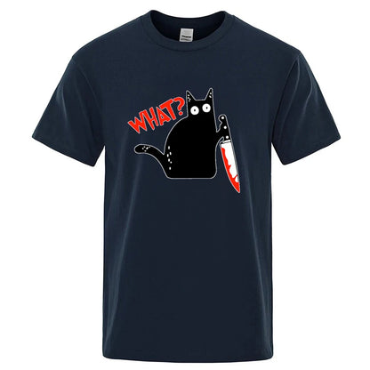 Knife Cat Graphic T Shirt Funny Cotton Blend Streetwear Tee
