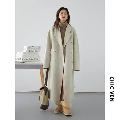 Women's Long Double-Sided Wool Coat – Retro Loose Overcoat