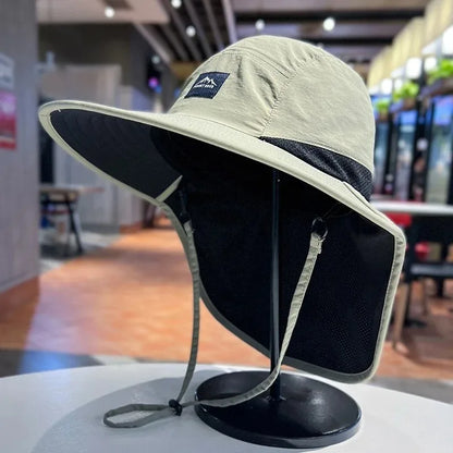 Wide Brim Bucket Hat with Neck Flap – Unisex Outdoor Sun Hat