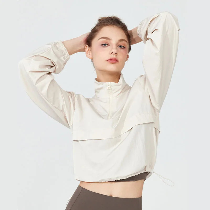 Women's Long Sleeve Athletic Jacket – Half-Zip Crop Top
