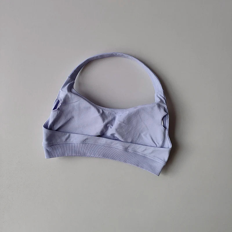 Seamless Padded Sports Bra – Backless Halter Crop Top for Women
