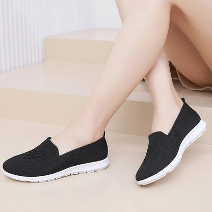 Women's Breathable Slip-On Flats – Casual Knit Mesh Shoes
