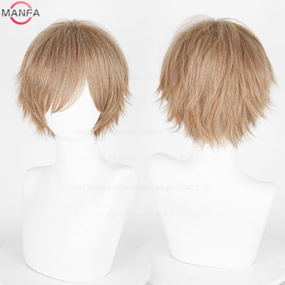 Anime 30cm Short Straight Cosplay Wig Black White Green Brown Purple Blue Gray Red Gold Man Women