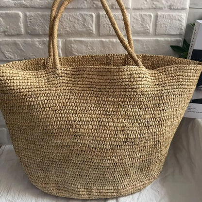 Handwoven Straw Tote Bag – Women's Large Beach Shoulder Bag
