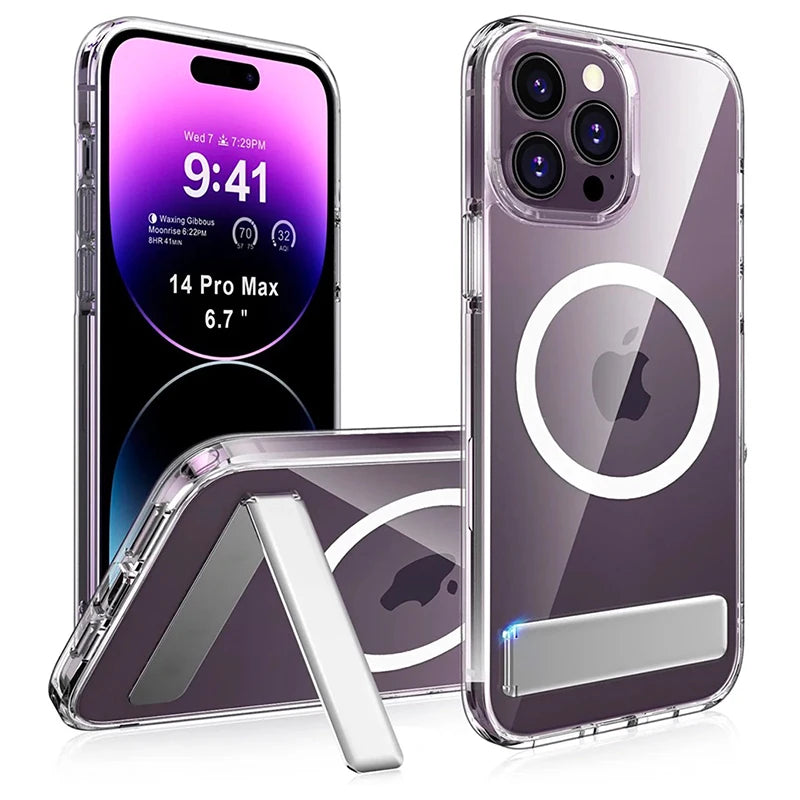 Magnetic Clear Phone Case Kickstand Iphone 17 16 15 14 Pro Max 13 12 11 Mini Plus Shockproof Mobile