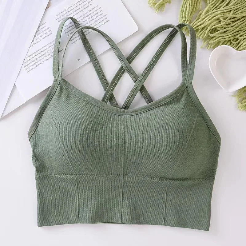 Women's Cross-Back Sports Bra – Push Up Fitness Tank Top