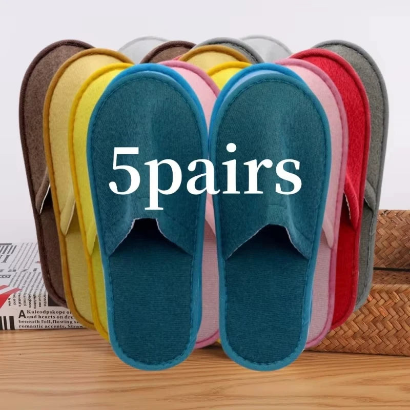 5-10 Pairs Disposable Slippers Women Men Home Soft Plush Slides Unisex Travel Hotel Households
