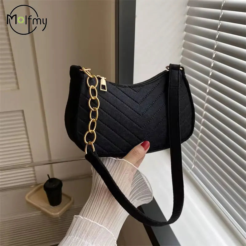 Women's Crescent Shoulder Bag – Mini Felt Underarm Purse