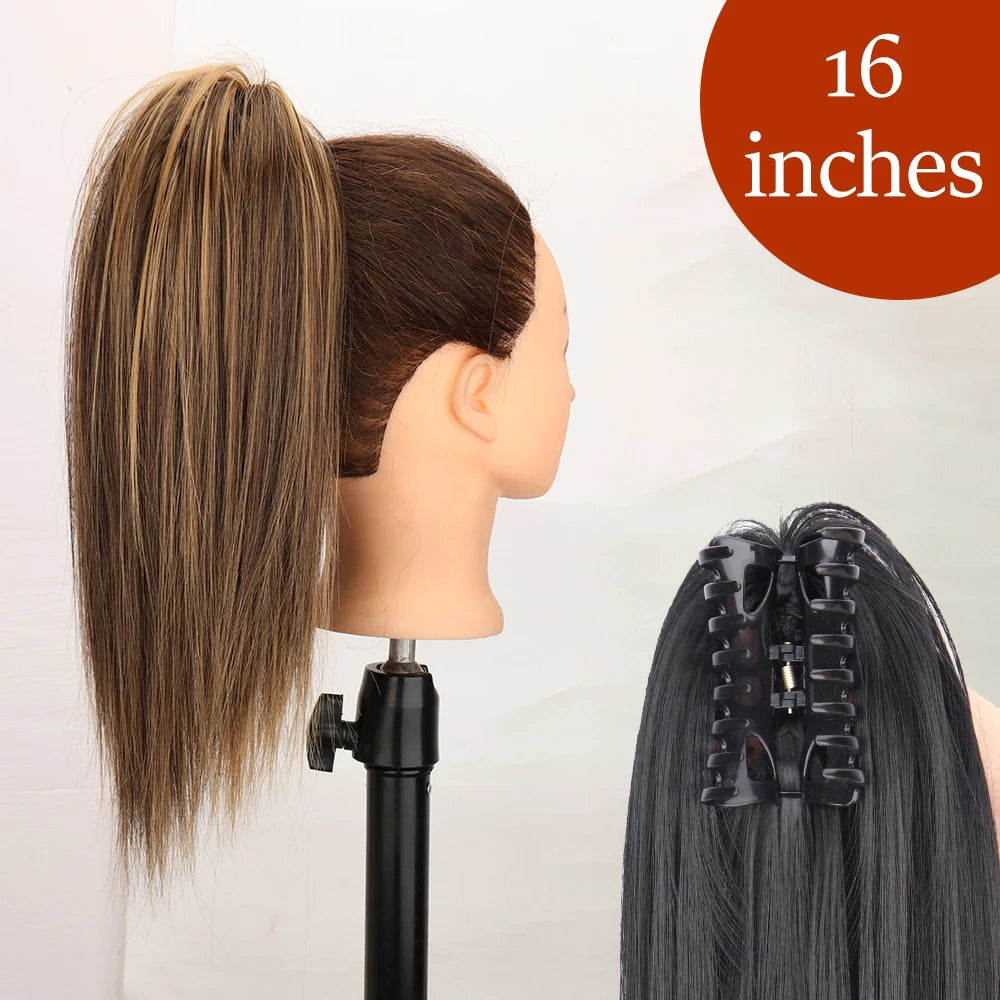 Synthetic Long Straight Claw Clip Ponytail Hair Extensions 24inch Heat Resistant Pony Tail Piece