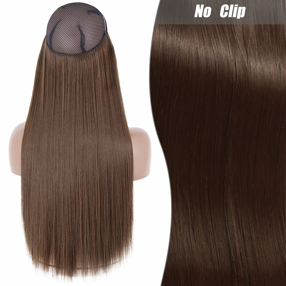 No Clips Natural Hair Extension Synthatic Artificial Long Straight Hairpiece Blonde Black Mixed