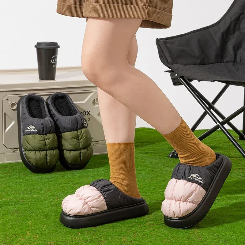 Long Plush Thick Warm Winter Slippers Women Waterproof Down Outdoor Unisex Mix Color Non Slip Cotton