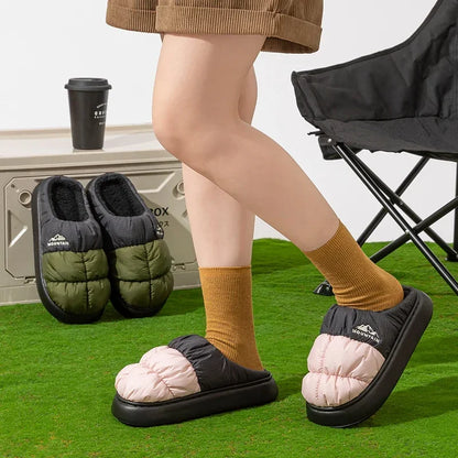 Long Plush Thick Warm Winter Slippers Women Waterproof Down Outdoor Unisex Mix Color Non Slip Cotton