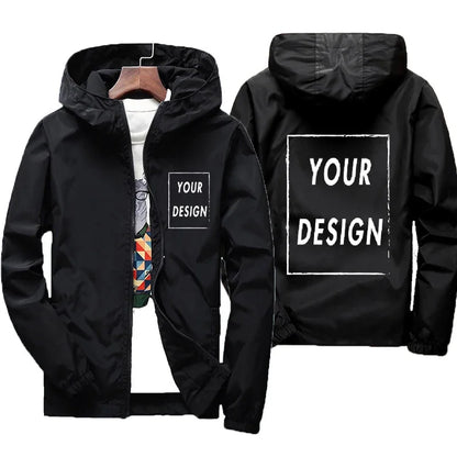Custom Logo Men's Windbreaker Jacket – Waterproof Hooded Zip-Up
