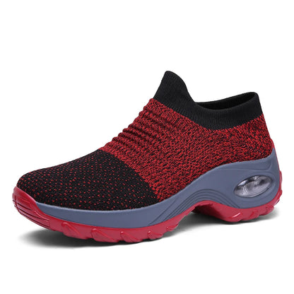 Women's Slip-On Platform Sneakers – Breathable Knit Walking Shoes