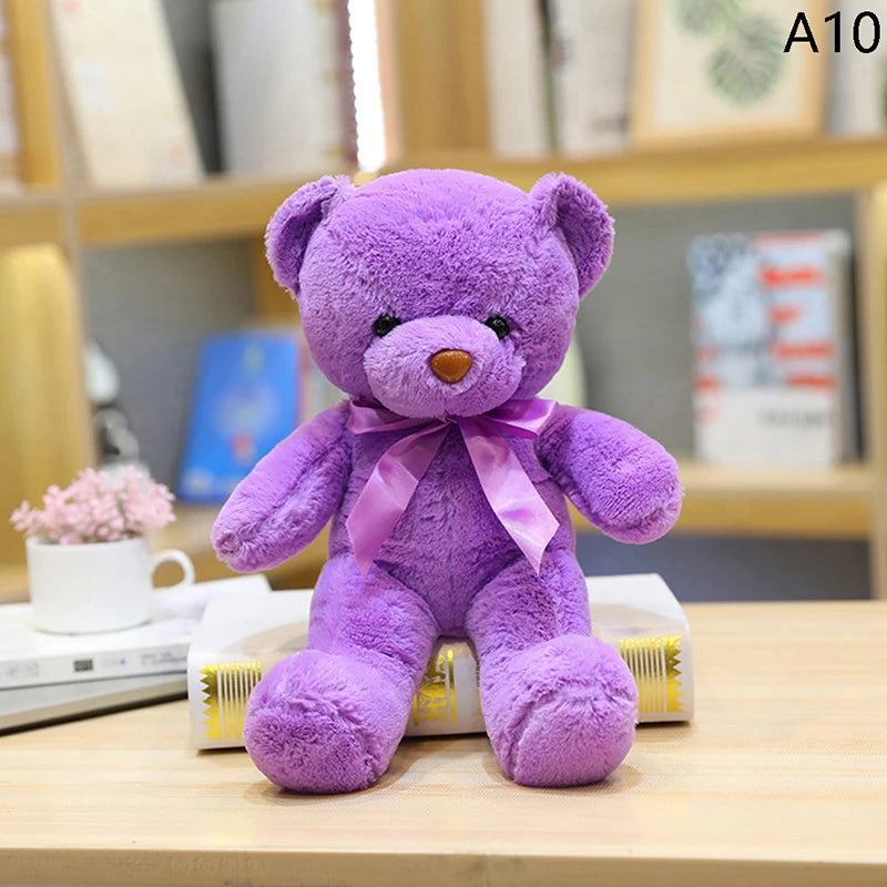 Colorful Teddy Bear Plush Toy with Bow – Soft Stuffed Animal Gift