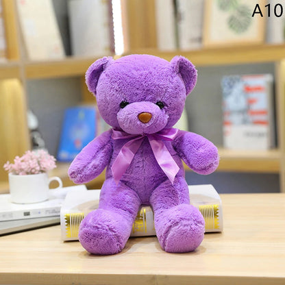 Colorful Teddy Bear Plush Toy with Bow – Soft Stuffed Animal Gift