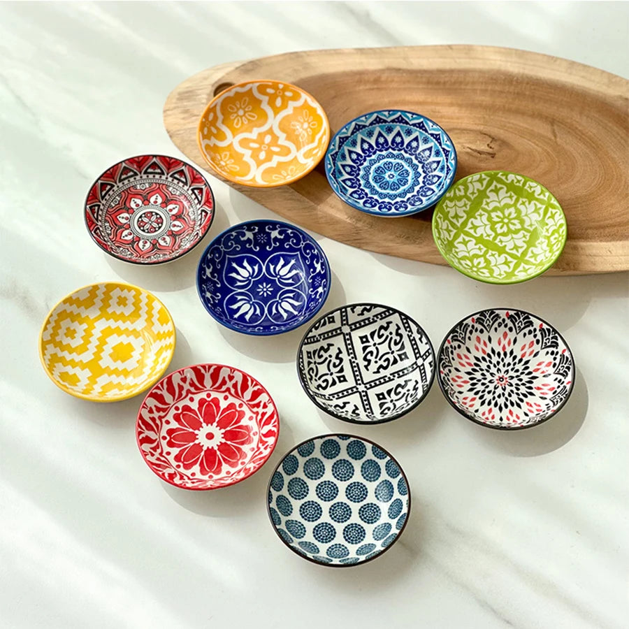 Bohemian Ceramic Condiment Dishes Set – 6 or 10 Pieces