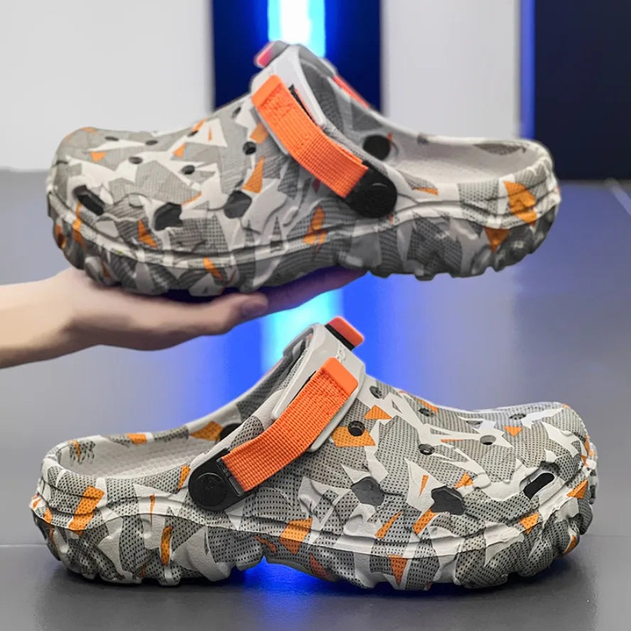 Men's Camouflage Clogs – Big Size Garden Sandals with Adjustable Strap