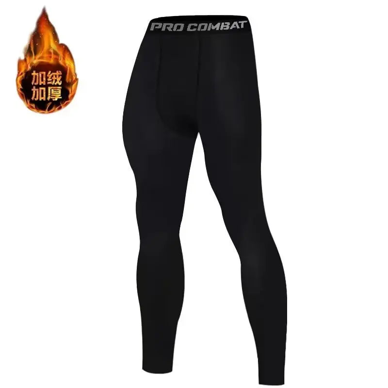 Men's Fleece-Lined Compression Leggings Sports Thermal Tights