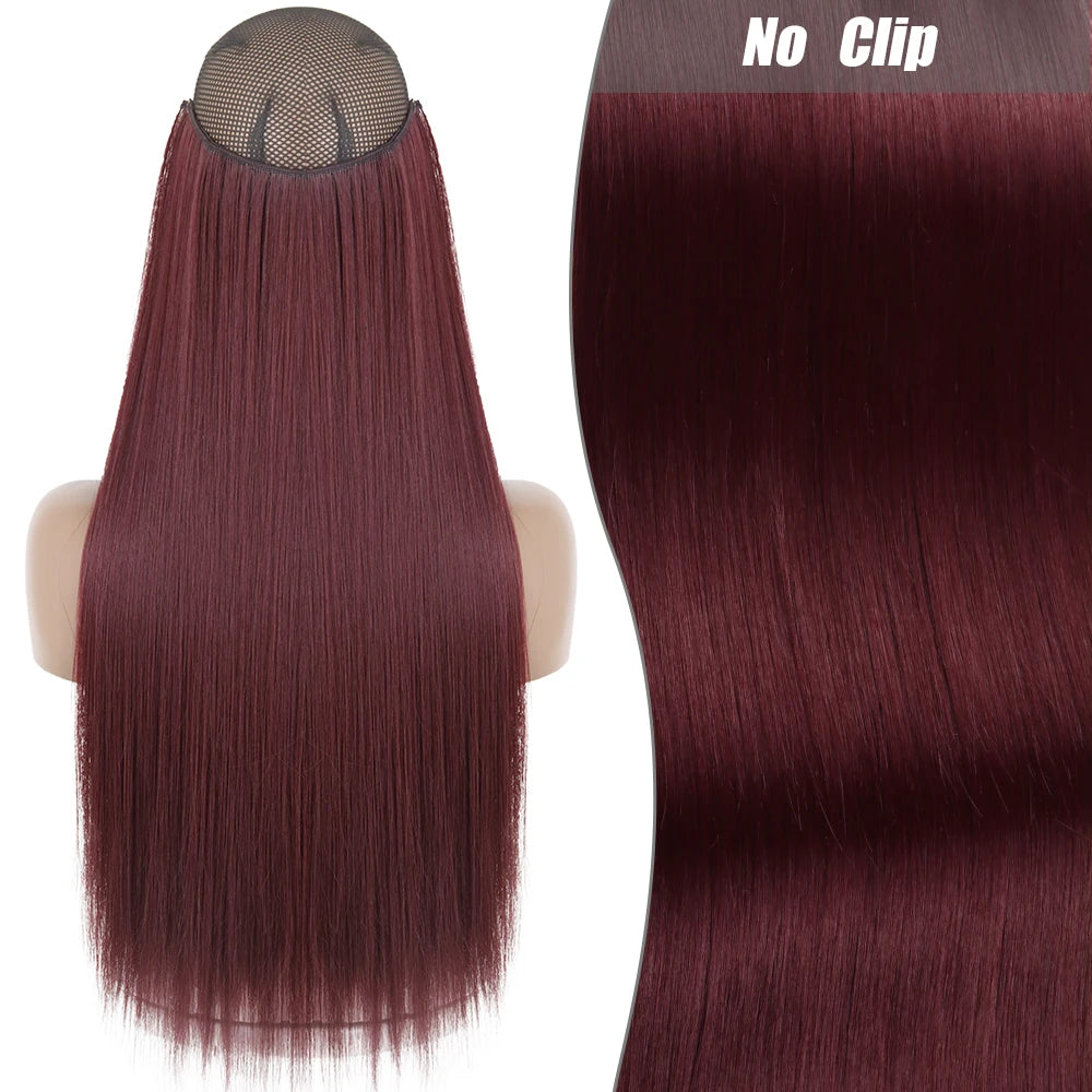 No Clips Natural Hair Extension Synthatic Artificial Long Straight Hairpiece Blonde Black Mixed