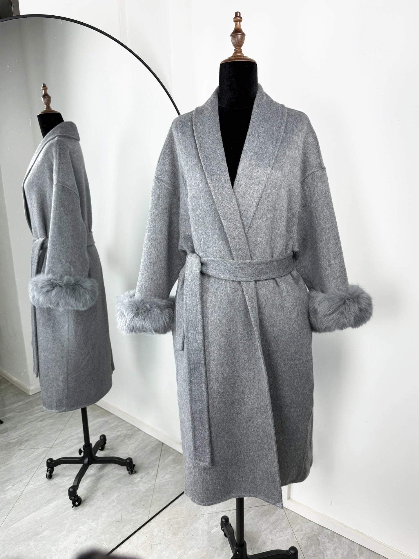 Women's Fox Fur Woolen Short Coat – Double-Sided Wool
