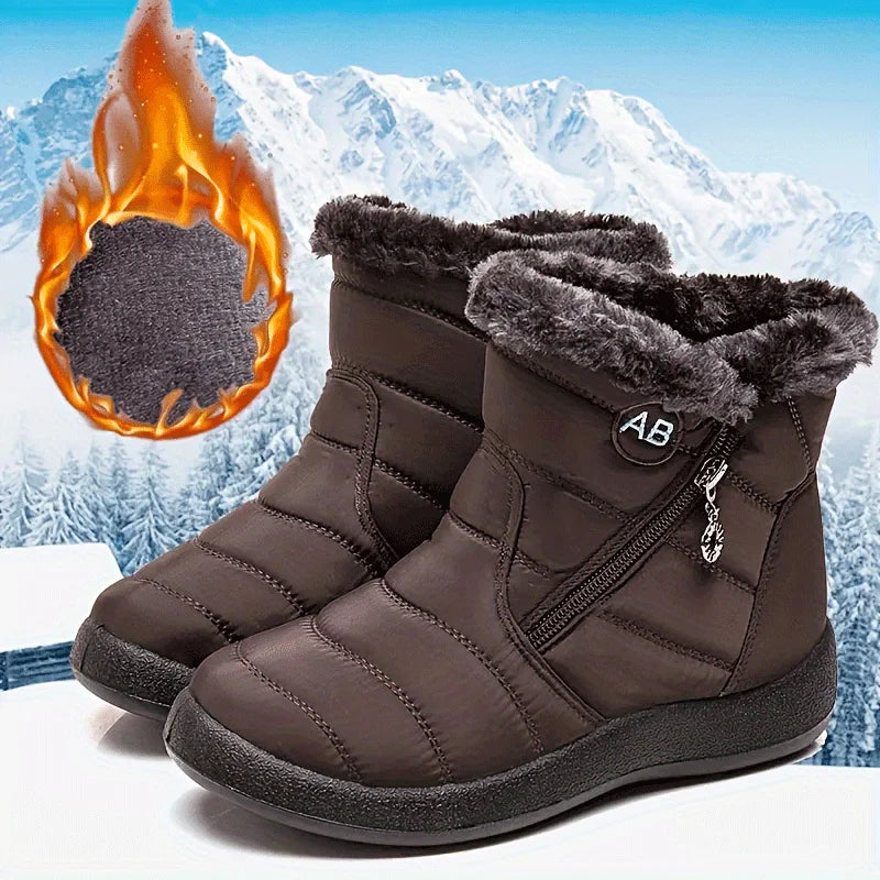 Women's Winter Snow Boots – Fur-Lined Ankle Boots with Side Zipper
